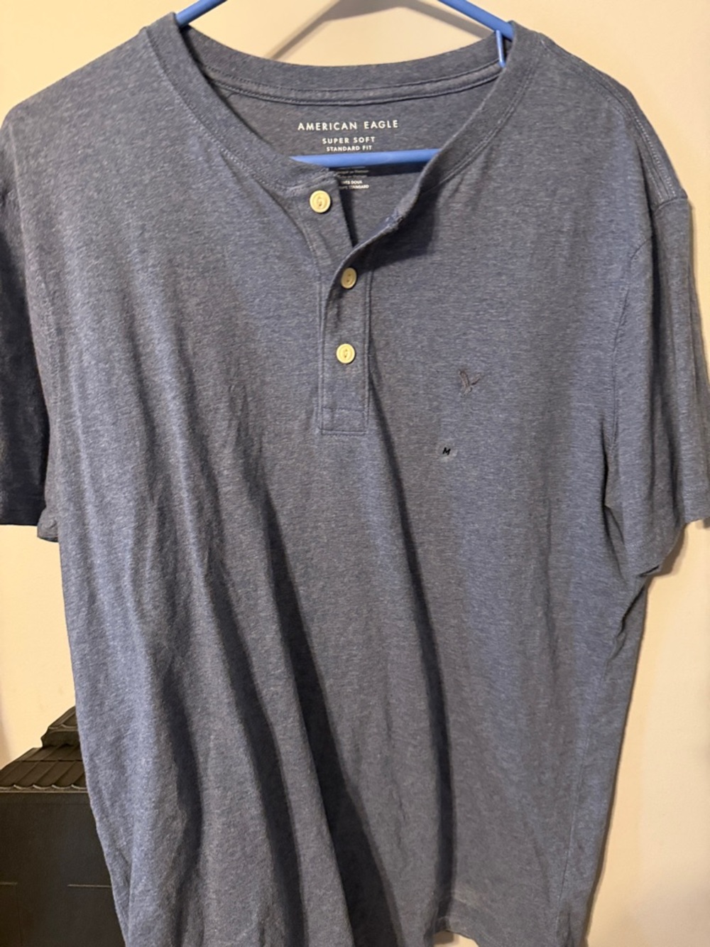 American Eagle Outfitters Men's Heather Navy Short Sleeve Henley